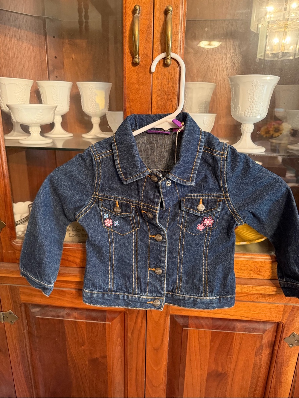 Green Dog Girls Denim Jean Jacket Embroidered Floral Dark Wash Size XS 2/3